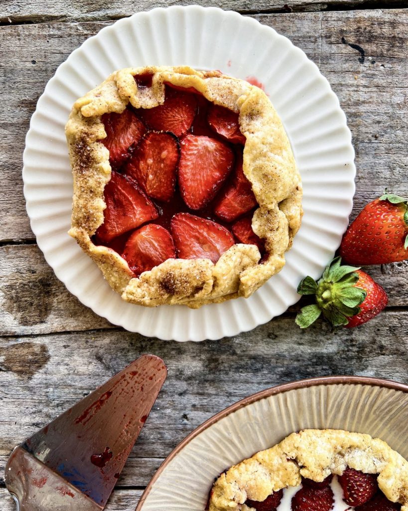 Mini strawberry galette on a porcelain plate