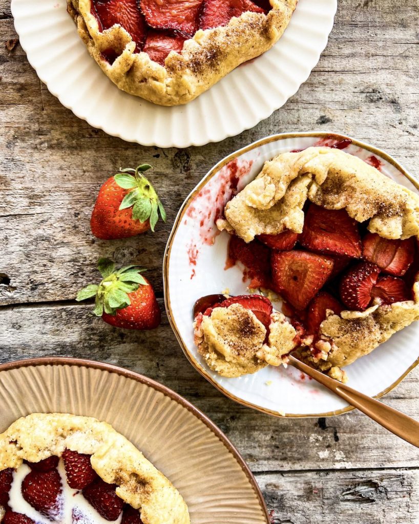 Mini strawberry galettes on different plates