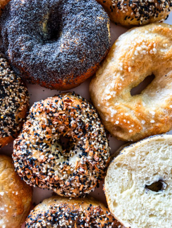 All types of bagels close up